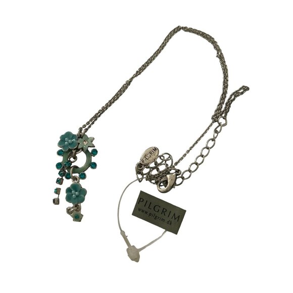 Pilgrim Danish Design Vintage Flower & Gem Necklace 16” Silver Tone Chain - Picture 5 of 6